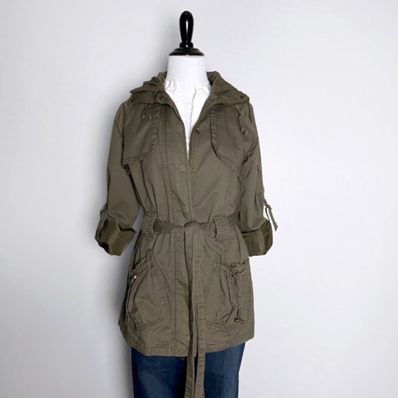 Olive green cotton trench coat - Picture 2 of 5
